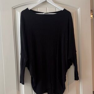 Black Ribbed Dolman Sleeve Women's Top